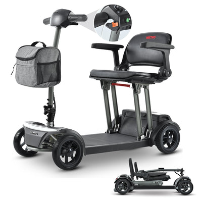 Mobility Scooter Folding Lightweight Metal Gray USB Port Travel Compact