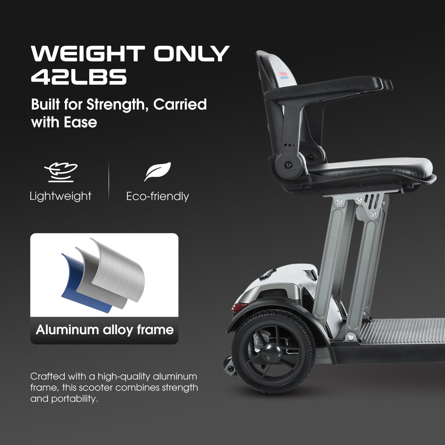 Mobility Scooter Folding Gray Metal Travel Compact Easy Store Transport