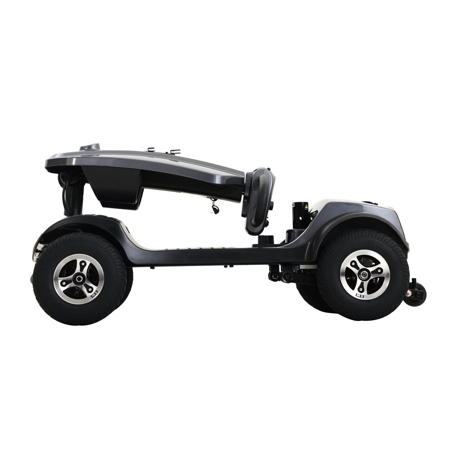 Mobility Scooter Base Frame Iron Gray LED Lights Anti-Tip Wheels
