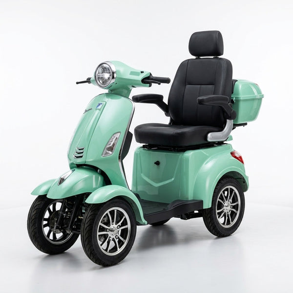 Mobility Scooter with Adjustable Seat & Storage Box, 4-Wheel, 800W Green — Studio Shot