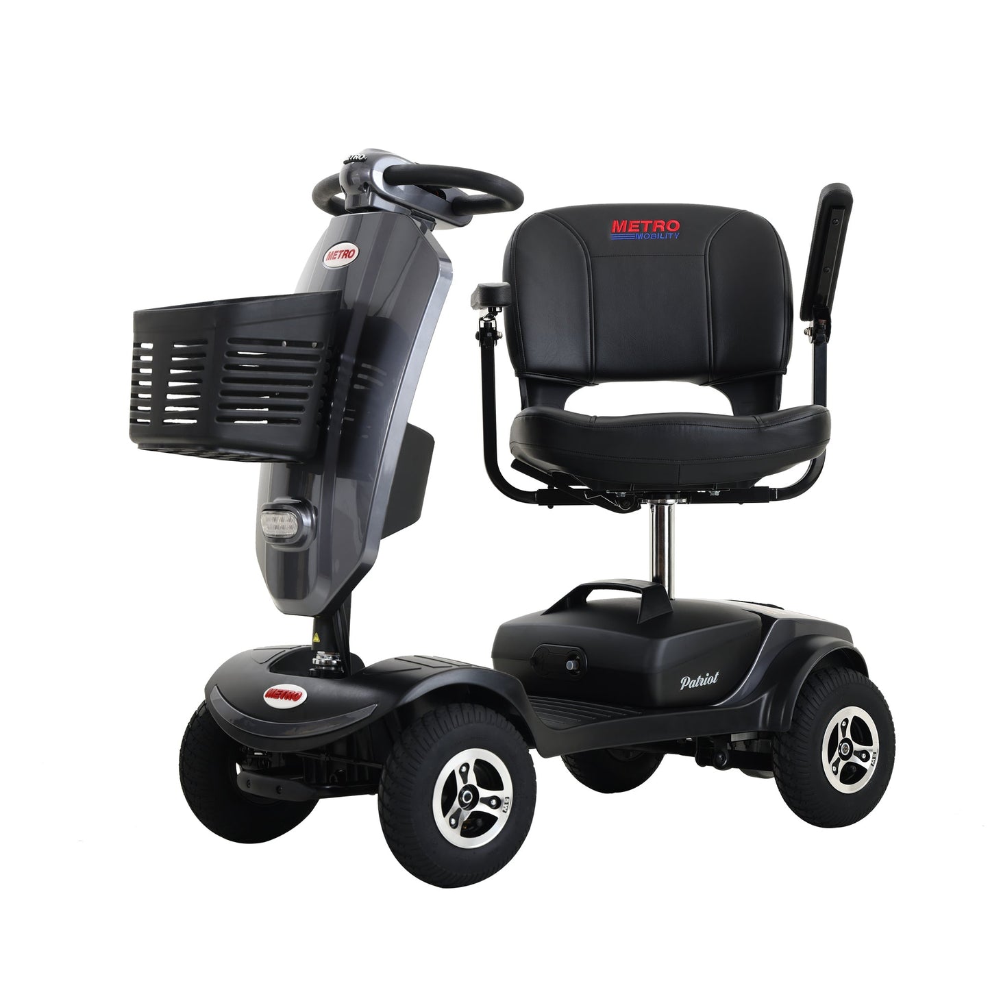 Mobility Scooter Base Frame Iron Gray LED Lights Anti-Tip Wheels