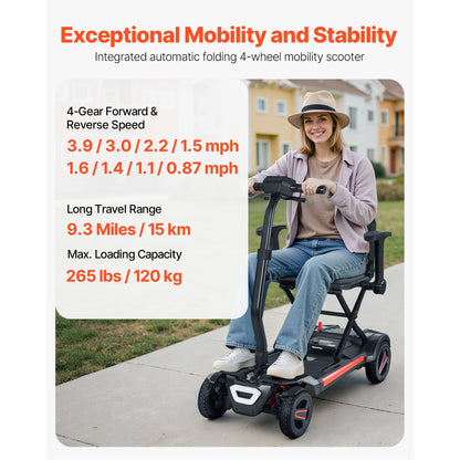 Mobility Scooter 4-Wheel Auto-Folding Remote Control 265 LB Black Orange