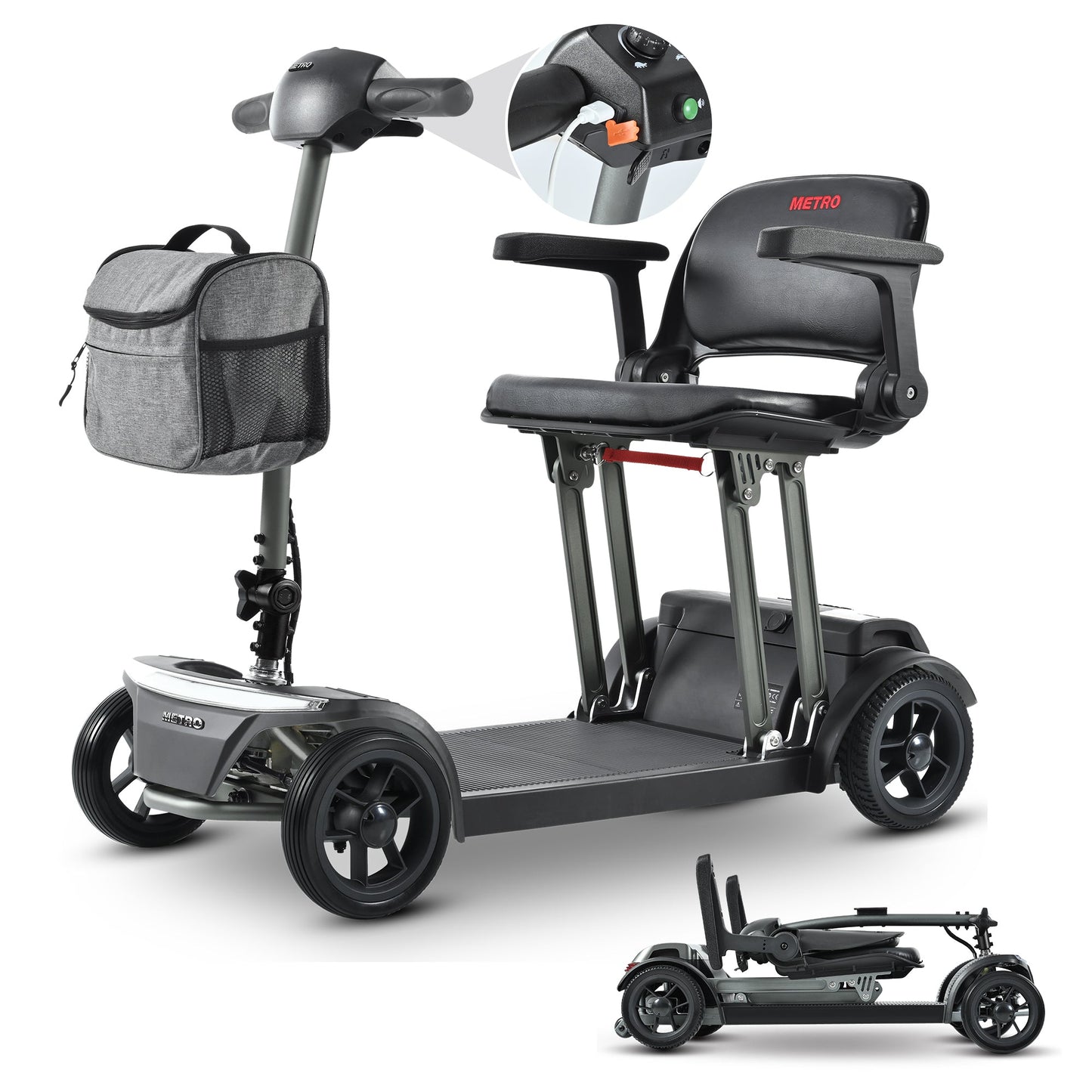 Mobility Scooter Folding Gray Metal Travel Compact Easy Store Transport