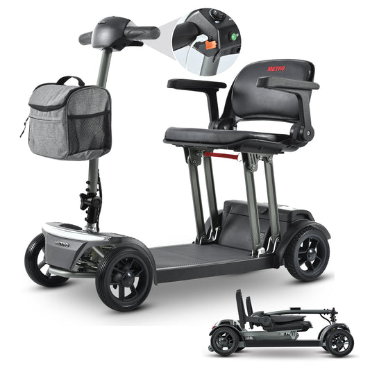 Mobility Scooter Folding Gray Metal Travel Compact Easy Store Transport
