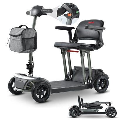 Mobility Scooter Folding Lightweight Metal Gray USB Port Travel Compact