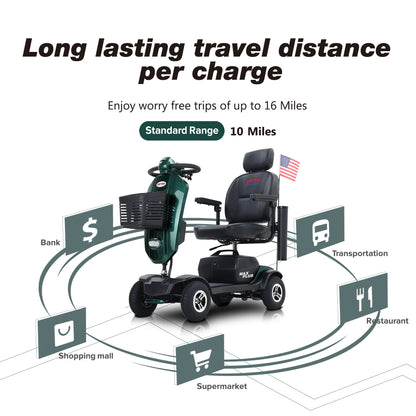 Mobility Scooter 4-Wheel Metal Emerald 16 Mile Range USB Charger 300W