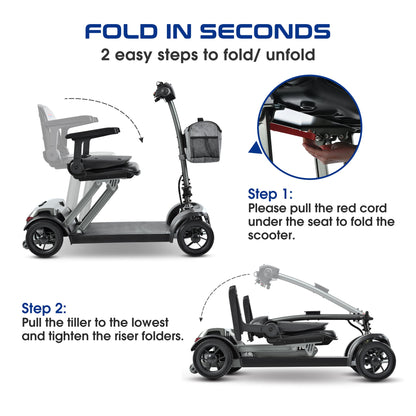 Mobility Scooter Folding Gray Metal Travel Compact Easy Store Transport