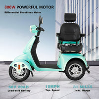 4-Wheel Mobility Scooter Built to Navigate Any Terrain, 800W Motor, Adjustable Seat, Storage Box